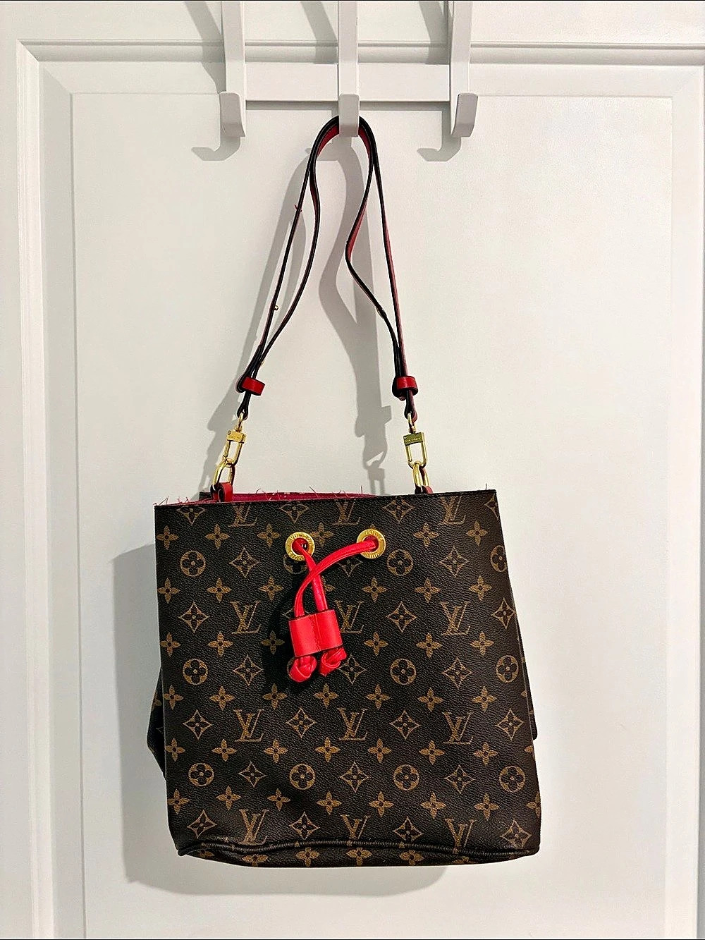 Louis Vuitton Neverfull Inside Out MM Tote Brown & Red